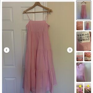 ZARA Pink Tiered Cotton Sundress Size S Spaghetti Straps Made in Turkey
